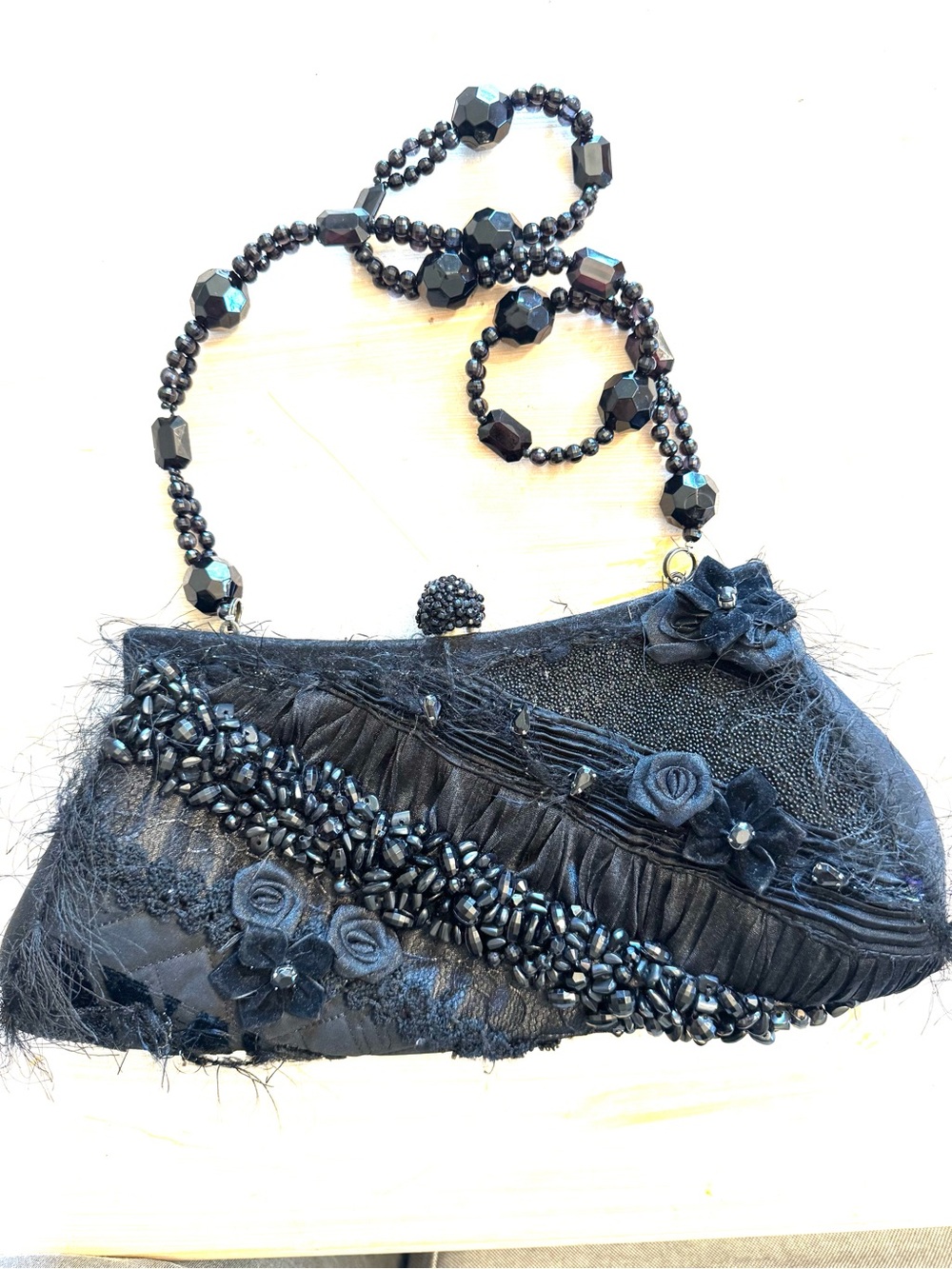 Vintage Mary Frances Black Beaded Evening Bag